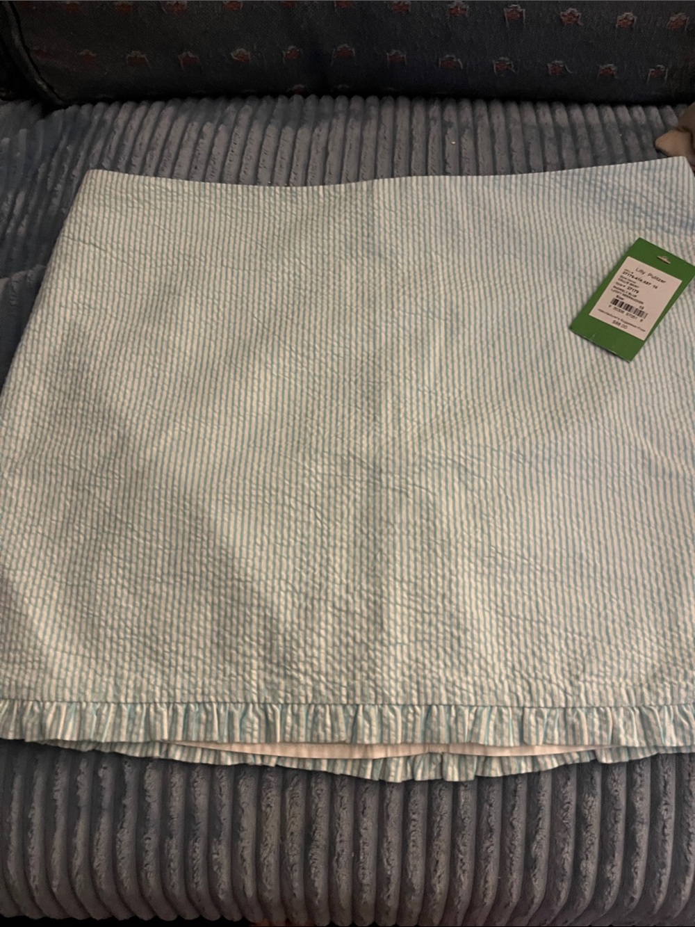 Lilly Pulitzer Light Blue & White Seersucker Mini Skirt